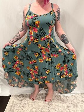 torrid Teal Floral High-Low Sundress with Pink and Yellow Blooms